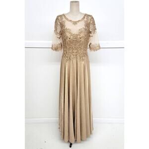 Chicas J006 Missy Maxi Dress Lace Sleeve Gown Women 2XL Champagne Gold Glam NWT